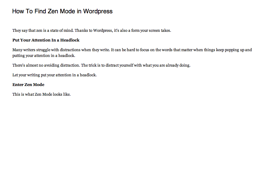 Wordpress Zen Mode Wordpress Zen Mode