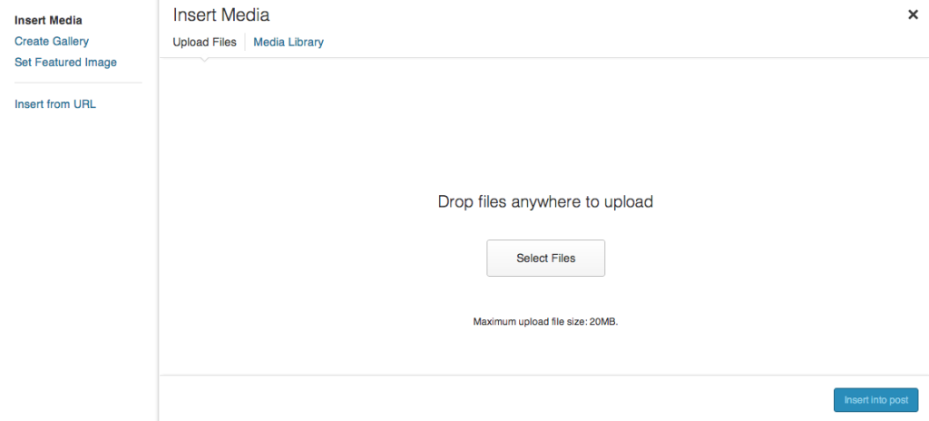 Screen capture of the new WordPress Media Manager