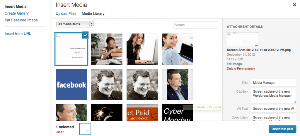 Insert Media Page WordPress 3.5