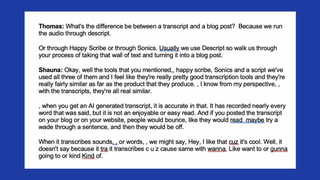 A sample block of AI generated text from a podcast to turn into a blog post