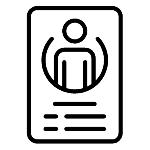 About Page Drafter icon: an ID card showing a person's profile above lines of text.