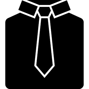 Black-and-white icon of a shirt collar and necktie.