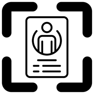About Page Scanner icon: a profile card with a headshot and lines of text inside four scanner corners.