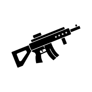 Black silhouette icon of a rifle.